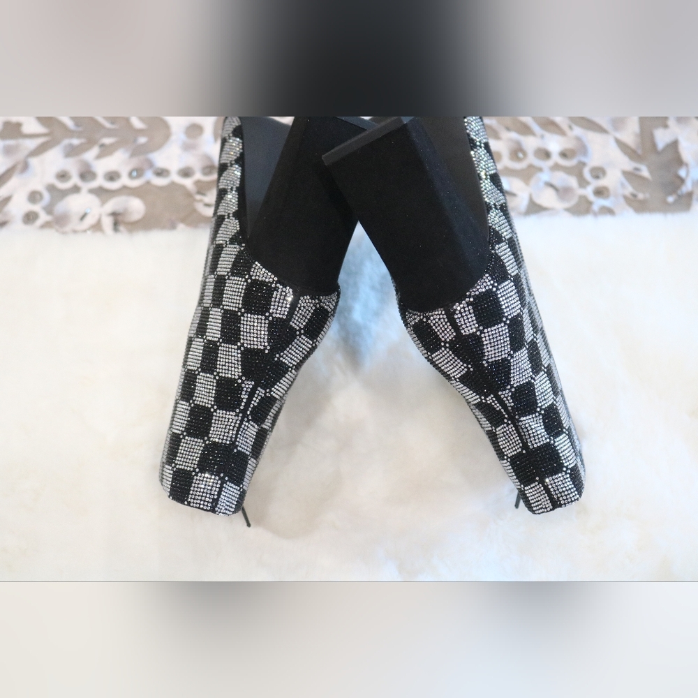 Wild Pair Ingridd Pointed Toe Bling Dress Booties, 7.5M- Black/White Checker - Picture 6 of 9
